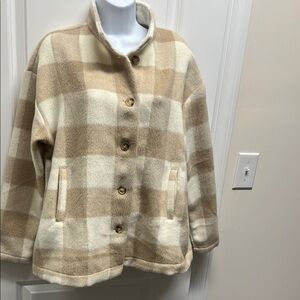 JODIFL Tan and Cream Teddy Shacket with Oversized Fit